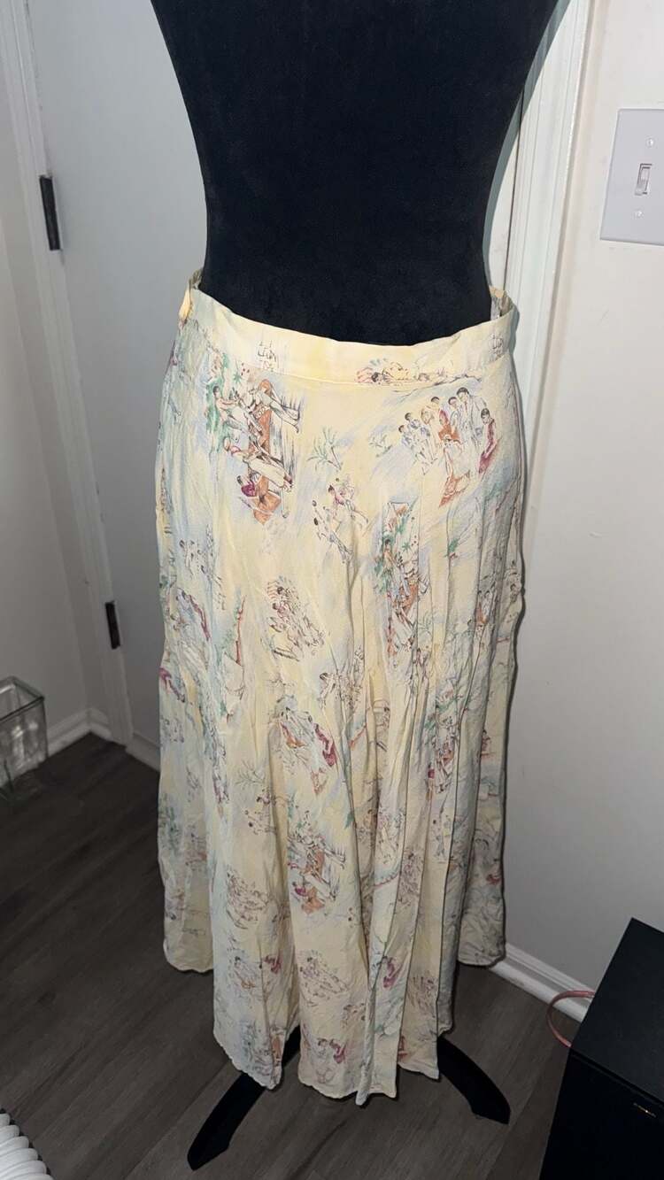 Rare Ralph Lauren Vintage 100% Silk Scenic Toile Print Maxi Skirt - Picture 3 of 6